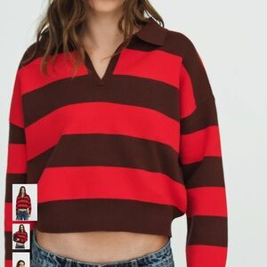 Zara red brown striped sweater. Small